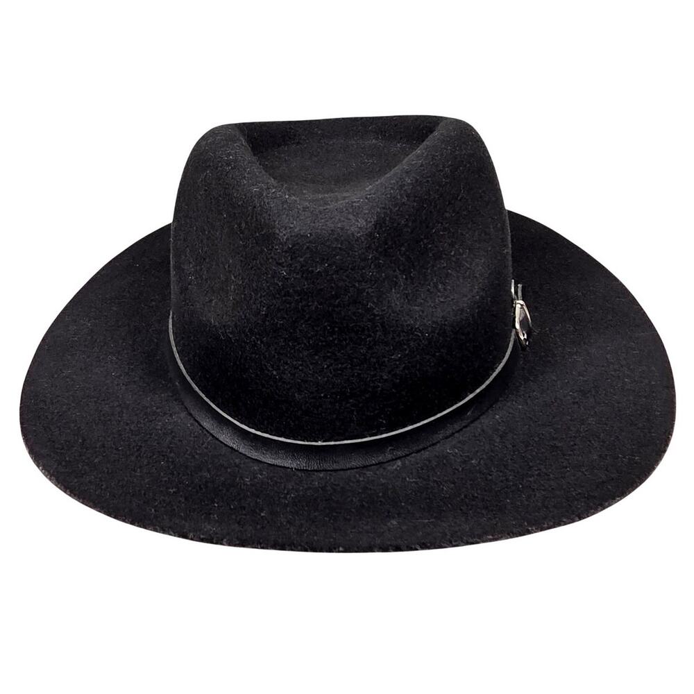 ROXY WOMEN'S BLACK WOOL FEDORA HAT – WIDE BRIM, LEATHER BUCKLE BAND, ONE SIZE